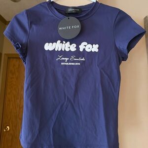 NWT White Fox Boutique Navy Blue Logo Crop Top small
